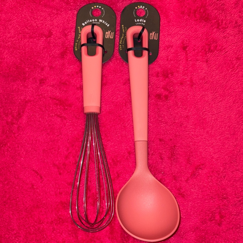 🌴eKu Upcycled Nylon Whisk and Ladle Set Pink( watermelon)